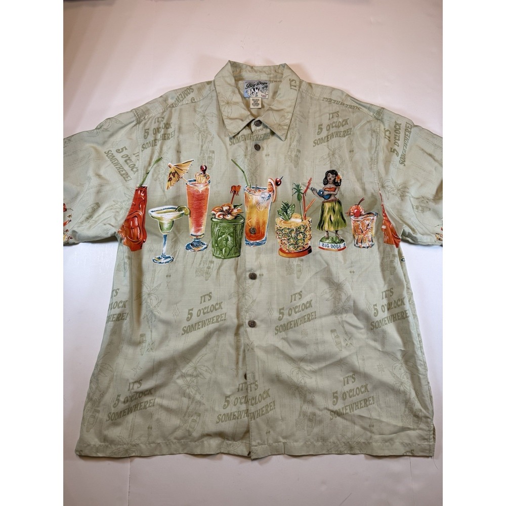 Big‎ Dogs Its 5 O' Clock Somewhere Hawaiian Button Down Shirt Mens Sz XL